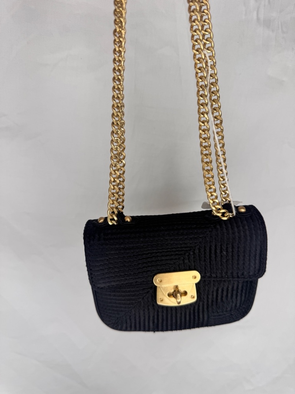 Talbots Vintage Black Quilted Sateen Crossbody Mini Wallet Purse with Chain